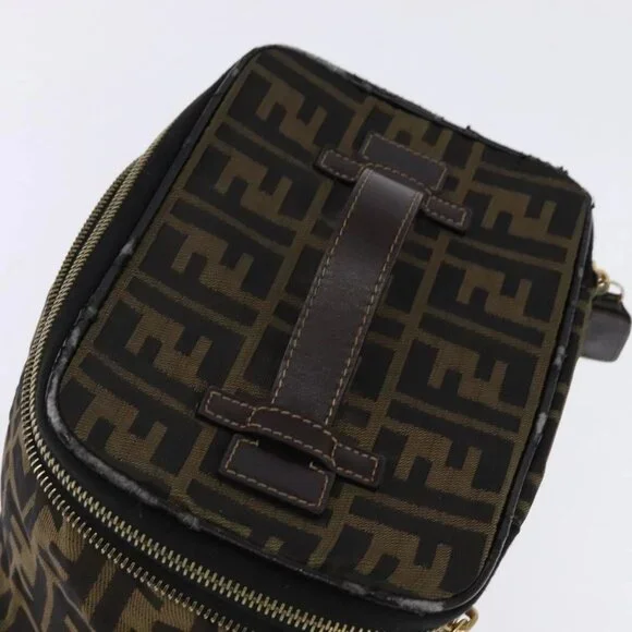 FENDI Zucca Canvas Vanity Pouch Black Brown gold Auth 145319